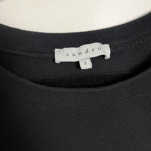 Sandro Paris Tokyo Grunge Crop Sweatshirt 2  Black Silver - Picture 2 of 9